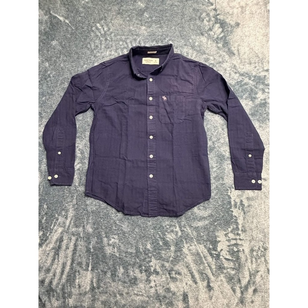 Abercrombie & Fitch Mens Long Sleeve Shirt Small Navy Blue Cotton Twill Muscle